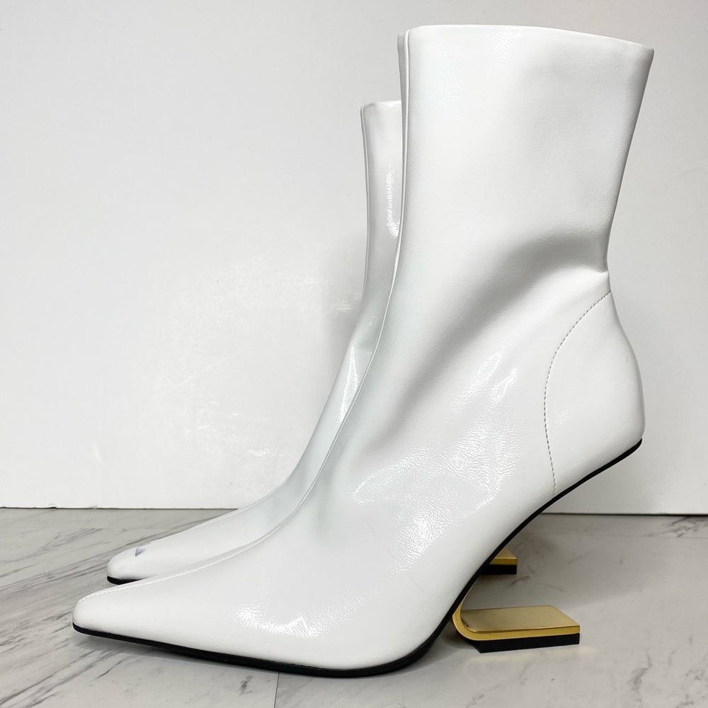 Jeffrey Campbell Combass Pointy Toe White Patent Bootie 8 1/2